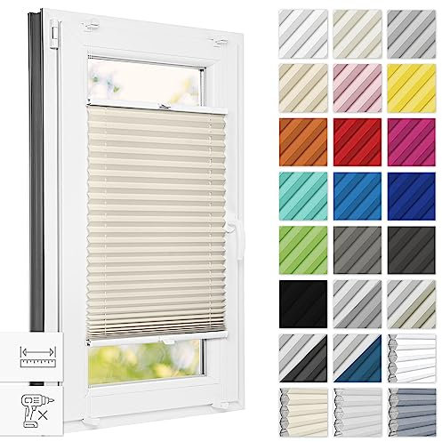 Estika Plissee ohne Bohren 70 cm x 200 cm - Beige - Bruchfeste Klemmhalter, Plissee klemmfix, Rollos für Fenster ohne Bohren, Jalousien Fenster für innen, Raffrollo, Fenster plissee