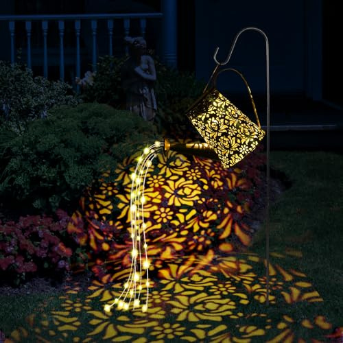 GuKKK Solar Gießkanne mit Lichterkette Gartendeko, LED Außen Solarlampen, IP65 Wasserdicht Gießkannenlicht Lichter mit Schäferhaken, Rose Shower Garten Leuchten, für Garten Hofweg Balkon Terrasse
