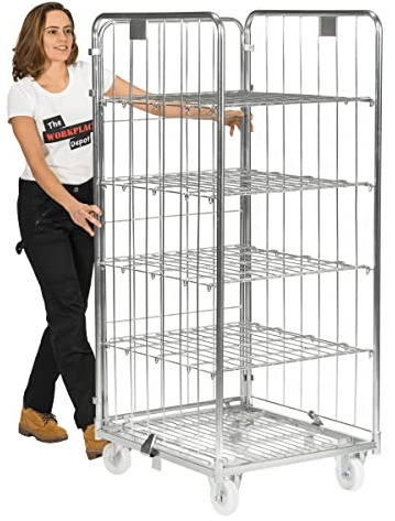 Supermarket Stock Trolley Cages, 3 Sided Delivery Transport Roll Container on Wheels (3 Shelf)