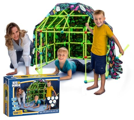 Big Minds - Construye Tu Cabaña Brilla En La Oscuridad | Kit Construcción Fuerte | Construcciones para Niños 130 Piezas | Cabañas para Niños Infinitas Formas | Regalo Niño 5 Años