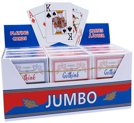 GOTHINK 12 Pack Barajas de Poker Índice Jumbo – 6 Rojo y 6 Azul, Cartas de Poker con Letras Grandes para Texas Hold'em, Blackjack, Euchre y Otros Juegos de Cartas