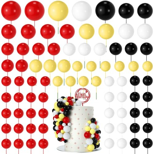 NACHLYNN 80 Pièces Topper de Gâteau Balle Gâteau Toppers Balle Gâteau DIY Pour Fête, Mariage, Anniversaire(Rouge Jaune Noir Blanc)