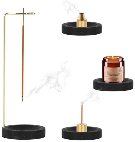 Zanfqvo 3-in-1 Räucherstäbchenhalter - Räucherstäbchen Halter Holz Basis mit 9 Loch Räuchergefäß - Räucherkegel Halter, Incense Holder für Deko Yoga Meditation Home Office