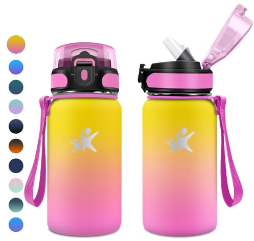 KollyKolla Borraccia Acciaio Inox 500ml, Borracce Termiche con Cannuccia, Bottiglia Termica Riutilizzabile, Bottiglia Acqua a Prova di Perdite, senza BPA, Borraccia per Bambini, Scuola, Gimnasio