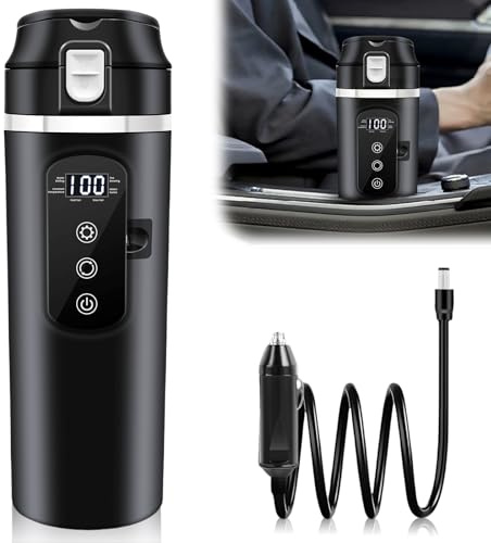 GOMETY Taza Calentadora para Auto: 1 Pieza Hervidor Eléctrico Sin BPA, Portátil para Auto, para Viajes y Camping (Negro 500ml)