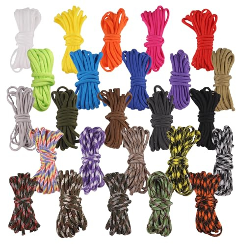 Xmart 25 pièces Paracorde 25 Couleurs Cordes Paracord Multifonction 3m Paracordes pour Parachute Bracelet pour la Fabrication de Cordon Trousseau Bricolage Chaîne de Chien Corde de Tente