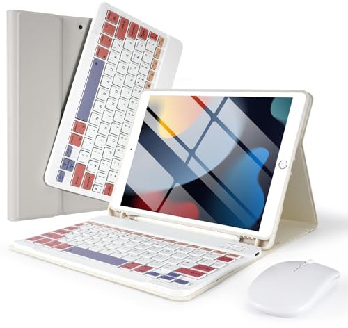 LAMA 10,2 och 10,5 tum iPad tangentbordsfodral med mus, trådlöst tangentbord för 10,2 och 10,5 tum iPad (9:e 2021/8:e 2020/7:e generationen 2019, Air 2017) avtagbar tangentbords- och pennhållare, grå