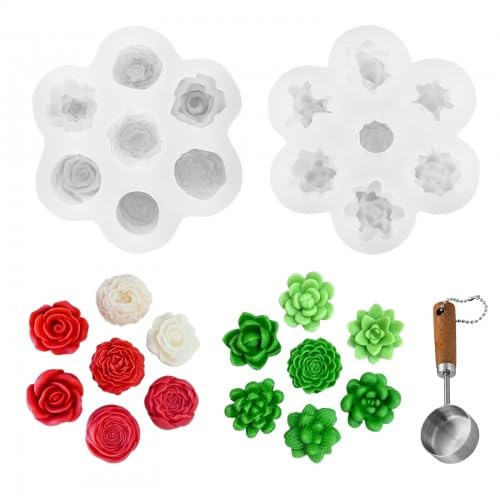 2 Pièces Moule Silicone Bougie, Silicone Bougie Verser Moules 3D DIY, Succulente Moule, pour la Fabrication de Bougies d’Aromathérapie, Cire de Haricots, Chocolat, Fleur, Transparent,12 x 12 x 2.5 cm