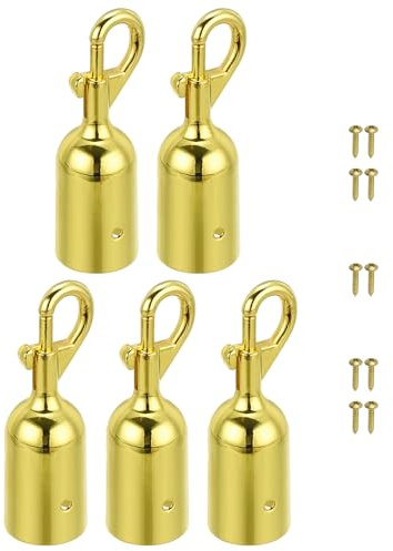 PATIKIL 1.2x3.7 Stanchion Rope End Stopper, 5 Pack Cord End Caps Barrier Rope End Cap Snap Hooks for Crowd Control Queue Divider, Golden