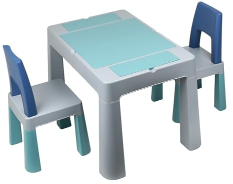 Thermobaby - Table d'activités Multifonction MULTIPLAY - 2 Chaises - Plateau Double Face - Table de Jeu pour Enfant - Bureau Enfant avec Chaises et Rangements - Multifonction intérieur/extérieur