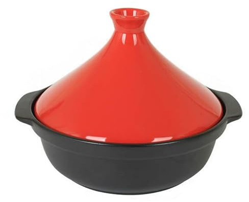 TTOBHF Tagine Pot Moroccan for Cooking High-Quality Ceramic Clay Tajine Pot for Even Heat Distribution Casserole with Tapered Lid(Red with handle)