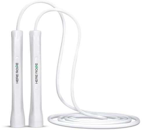 HEREROPE Adjustable Jump Rope – 5mm PVC Skipping Rope with Unbreakable Handles, Non-Kinking, Includes 1 Spare Rope for Indoor & Outdoor Fitness Training for Men, Women & Kids (White-White)
