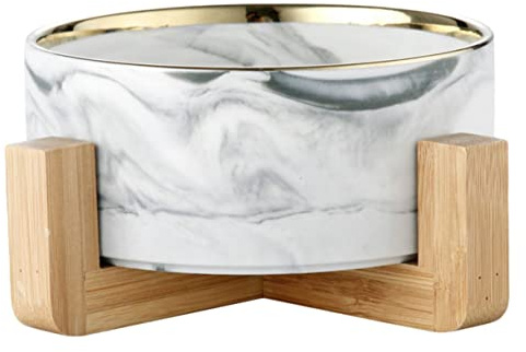 Artibetter Gamelle en Céramique pour Animaux Style Nordique Support en Bois, Bol à Eau pour Chat Pratique et Confortable, pour Petits Chiens et Familles