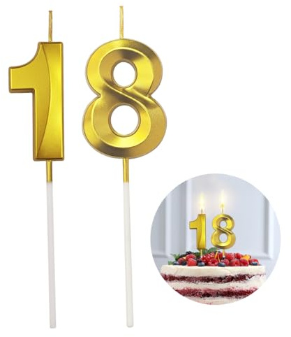 SHSMPXOY 18th Candelina Compleanno Numero 18 Candela di Compleanno Glitterata Oro 3D Design Candele Numero Decorazioni Cake Topper per Festa di Compleanno, Anniversario di Matrimonio