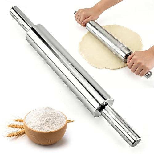 Mattarello in Acciaio Inossidabile, 43 cm con Superficie Antiaderente, Rullo per Pizza, Fondente, Torte e Altro, Igienico e Lavabile in Lavastoviglie