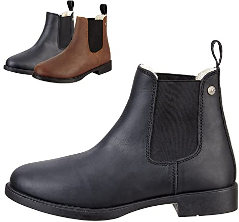 SUEDWIND FOOTWEAR© Chelsea Boot »Nova Jodhpur Winter« | Bequeme Stiefelette aus Echtleder | Schuh Schlupf Stiefel in Waxy-Oily Rindsleder | Robuste Gummisohle | Teddyfell | Schwarz 40