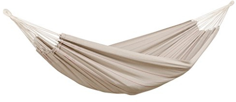 AMAZONAS - XL Hängematte Arte | Klassische brasilianische Hängematte mit handgewebten Nadelstreifen | Liegefläche 230x150cm | Belastbar bis 200 kg | Farbe: Sand