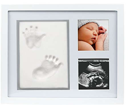 Pearhead Babyprints Newborn Baby Handprint and Footprint Photo Frame Kit, No Bake Clay, Newborn Baby Registry Must Haves, Baby Shower, White