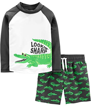 Simple Joys by Carter's Baby Jungen Swimsuit Trunk and Rashguard Rash-Guard-Set, Schwarz Krokodilaufddruck, 5 Jahre