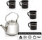 GRILL-EXPERTE Petromax Set - Edelstahl Teekessel 1,5L + 4 Kaffeebecher Emaille schwarz