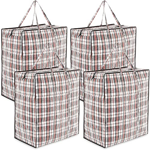 DECO EXPRESS Laundry Bags XXL, Pack of 4, 107L Strong, Durable & Reusable Extra Large Storage Bags with Zips, Ideal for Moving, Shopping, Packing, Laundry & Clothes Storage (76 X 59 X 24 CM)