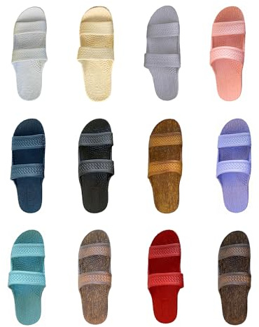 J-Slips Sandals for Women and Men - Comfortable Jesus Jandals for Beach, Summer, and Shower - Waterproof Hawaiian Slides in 12 Colors, Sandalias (Purple Poi, W11)