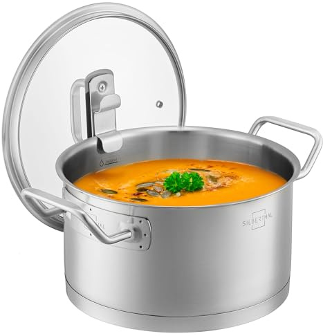 SILBERTHAL Kochtopf Induktion 20 cm - Edelstahl - 3,5L - Topf mit Deckel zum Einhängen - Für alle Herdarten - Ofenfest