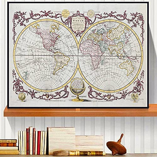Vintage World Map Retro Style Wall Art Canvas Målningsaffisch För Heminredning Affischer Och Tryck Dekorativa Bilder,Konstverk Affischer Posters - 30X40Cm