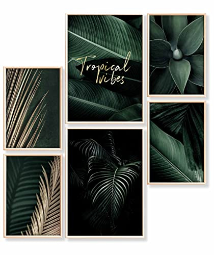 Heimlich® Premium Poster Set OHNE Bilderrahmen | 2 x DIN A3 & 4 x DIN A4 - ca. 30x42 & 21x30 | Stilvolle Poster Collagen mit passenden Bilder als Wanddeko » Gold Grün Agave «
