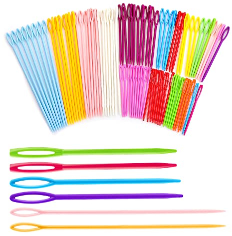 90 Stück Kunststoff Nähnadeln 7cm/9cm/15cm Bunte Großem öhr Nähnadeln Sticknadeln Stumpf Nadeln Stopfnadel Wollnadel zum Vernähen Basteln und Kinder DIY (Farbe Zufällig)