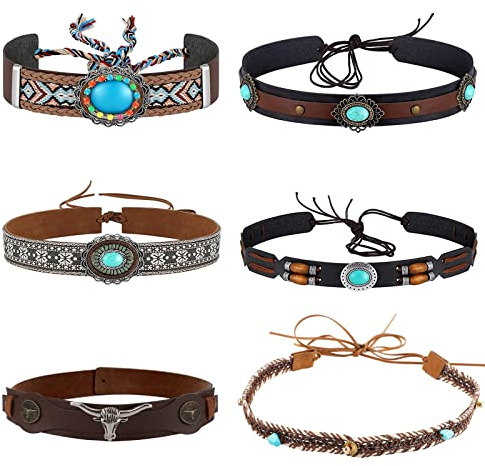 LUTER 6 Stück Hutband für Cowboyhut, Western Hut Band Weiches Pu-Leder Hutbandersatz, Strohhut,Cowboyhut(6 Stile)