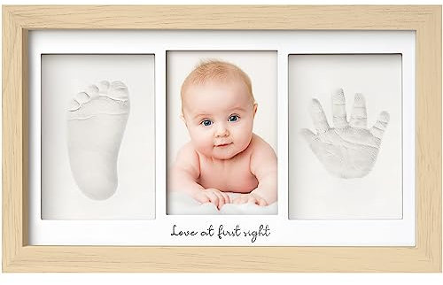 Baby Handabdruck und Fußabdruck Set - Gipsabdruck Baby Hand und Fuß für Neugeborene - Handabdruck Baby Bilderrahmen ​- Fußabdruck Baby Gipsabdruck Set - Baby Dusche Baby Abdruckset (Ash Wood)