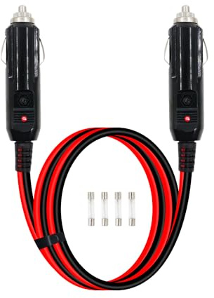 RIIEYOCA 14AWG 12V Cable de alimentación del encendedor de cigarrillos del coche, encendedor de cigarrillos macho a macho cable del cargador con luces LED y fusible 15A (1,5 m / 4.9ft)
