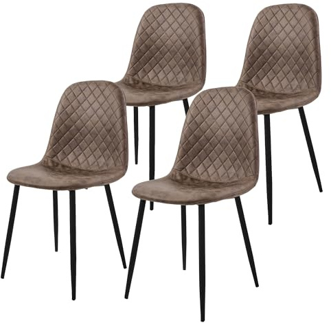 ML-Design matstolar set om 4 bruna stolar i konstläder för kök loungestolar med ryggstöd vadderade sitsar med ben i metall bekväma och ergonomiska sittmöbler för matplats i skandinavisk stil