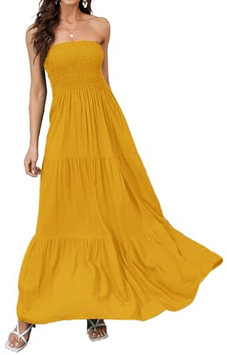 Daenery Vestido largo sin tirantes para mujer, vestido de verano casual con parte superior de tubo, espalda descubierta