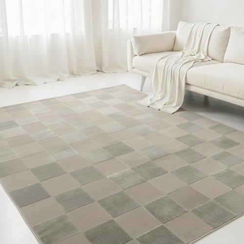 Interiyou Teppich Wohnzimmer Cannes - 120x170 cm Grau - Für Schlafzimmer, Esszimmer, Kinderzimmer - Kurzflorteppich skandinavisches Boho Muster - Hoch-Tief Effekt - Flach mit Geometrischem Muster