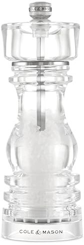 Cole & Mason London - Macinasale in acrilico, meccanismo in ceramica anticorrosione, con macinino regolabile, 180 mm, meccanismo a vita