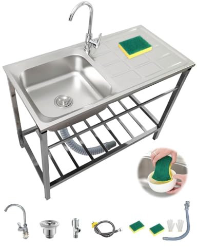 Evier Cuisine 1 Bac En Acier Inoxydable Avec Raccords De Vidange Et Robinet Évier Utilitaire Plonge Mobile Évierextérieur Et Intérieur Pour Garage Buanderie Jardin Camping(75 * 40 * 75cm (Argent))