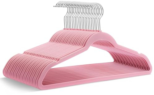 Evokk Baby Clothes Hangers 30 Pack, Non-Slip Velvet Baby Hangers for Clothes, Space-Saving Kids Velvet Hangers with Swivel Hook, Strong and Durable Design for Organized Wardrobes, Pink