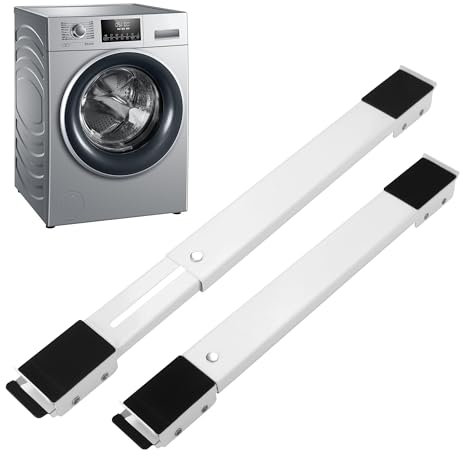 2 Pièces Support Machine a Laver Réglable,durable, Base de machine à laver avec caoutchouc antidérapant,Convient aux machines à laver,réfrigérateurs,canapés et armoires.Peut supporter 300 kg (Blanc)