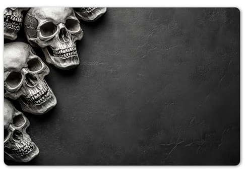 KitchenYeah© Placemats para Mesa Comedor Set 6 45x30 cm Manteles Individuales Lavables PVC Antideslizantes Estilo Elegante Esqueleto - Calaveras - Calaveras - Negro