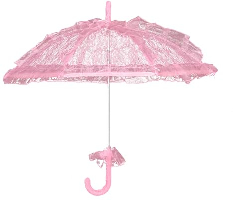 Solnique Mini Pink Lace Embroidery Parasol for Kids – 24.4 inch Vintage Bridal Umbrella for Wedding Flower Girls, Small Decorative Lace Parasol for Tea Party (Pink)