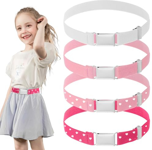 Qiimenguer 4 pezzi Cintura per bambini, Cintura elastica per ragazzi, Cintura elastica per ragazze Adatta per pantaloni da ragazza, jeans, shorts, abiti e cinture regolabili, b, S