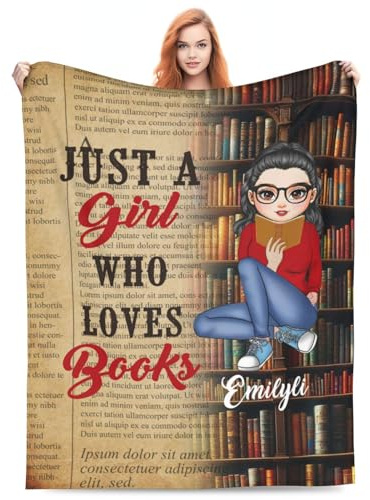 Custom Name Just A Girl Who Loves Book Reading Throw Blanket, Personalized My Reading Book Blanket, Books Lovers Gifts for Read Bookish, Bookworm Literary Gift