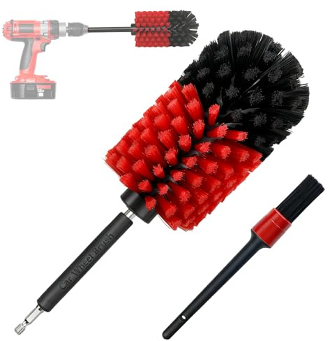 Spazzola per cerchioni con avvitatore a batteria, include spazzola per cerchioni e pennello dettagliato da 22,6 cm, pulizia rapida, spazzola per cerchioni auto, durevole e versatile come spazzola per