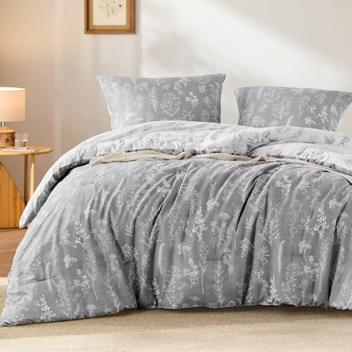Bedsure Edredon Cama 135/150/160 - Edredón sin Funda Estampado 300 g/m² | 1x Nórdico 240x220, 2x Fundas de Almohada 80x80, Temperatura Regulada Oeko-Tex Lavable a Máquina, Gris Frío