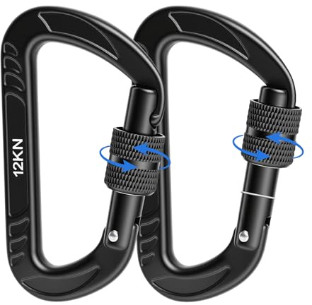 CEYOME Locking Carabiner Clip 12KN(2 Pack) – Heavy Duty Aluminium Keyring with Twist Lock for Keys, Backpack, Dog Leash, Hammock, Water Bottle – Small Climbing Carabiner Clips for Outdoor & EDC Use