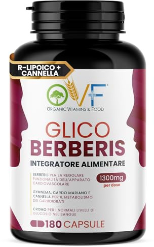 OVF Glico Berberis 180 cps Integratore Alimentare con Berberina, Acido Alfa Lipoico, Gymnema, Cardo Mariano, Cromo e Cannella Supporta Metabolismo e Favorisce la Funzionalità Cardiovascolare