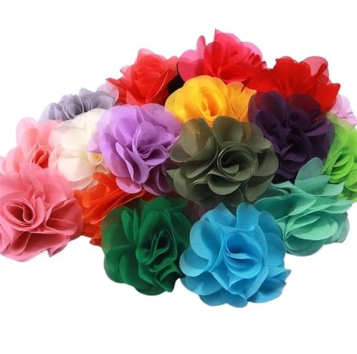 Chiffongblomma set med 10 st 6 cm konstgjorda blommor i tyll, söta handgjorda blommor, chiffong, för brudklänning, hattar, pannband, brosch, gör-det-själv (multi)