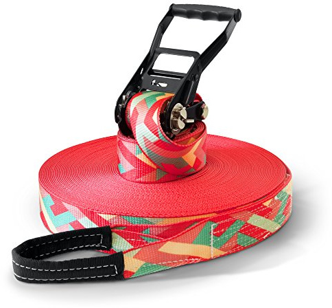 Kit slackline Secoroco - Longueur de 15, 25 ou 35 m et largeur de 5 cm - Motif unique « zig zig » - Sac de transport ou de gym tendance et protection pour arbres et cliquet inclus, 4260489520178, 35 m